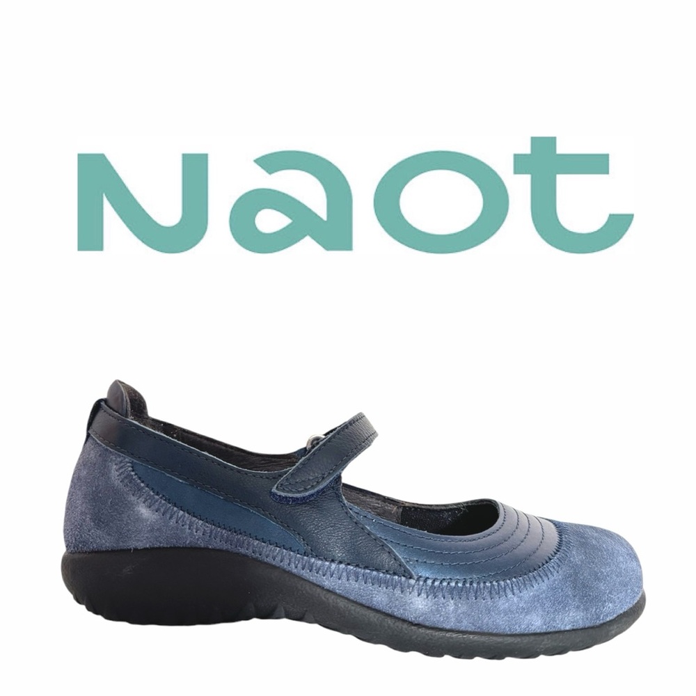 Naot Navy suede/leather combo Mary Jane styling.